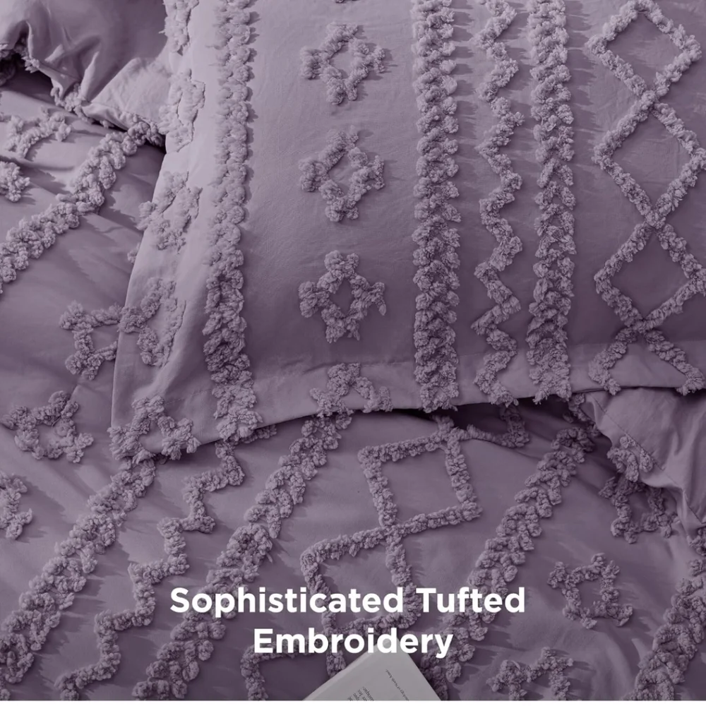 Bedsure Tufted Boho Comforter Set Twin Size - Grayish Purple Boho All Season